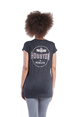 Ultra Game NBA Houston Rockets Womens V-Neck Rhinestone Short Sleeve Tee Shirt, Charcoal Heather, X-Large