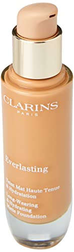 Clarins Everlasting Foundation | Full Coverage and Long-Wearing | Hides Imperfections, Evens Skin Tone and Hydrates | Natural, Matte Finish | Transfer-Proof, Sweat-Proof, Smudge-Proof | 1 Fl Oz