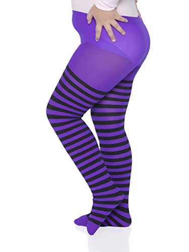 Leg Avenue Girls Black and Purple Striped Tights XL