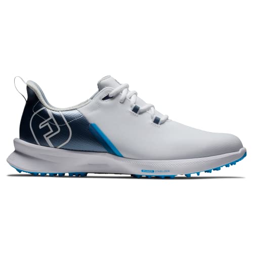 FootJoy Men's FJ Fuel Sport Golf Shoe, White/Navy/Blue, 7.5 Wide