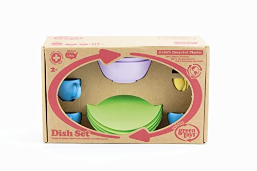 Green Toys Dish Set - 24 Piece Dishwasher Safe Creative Play Toys for Developing Social Skills in Children. Kitchen Toys