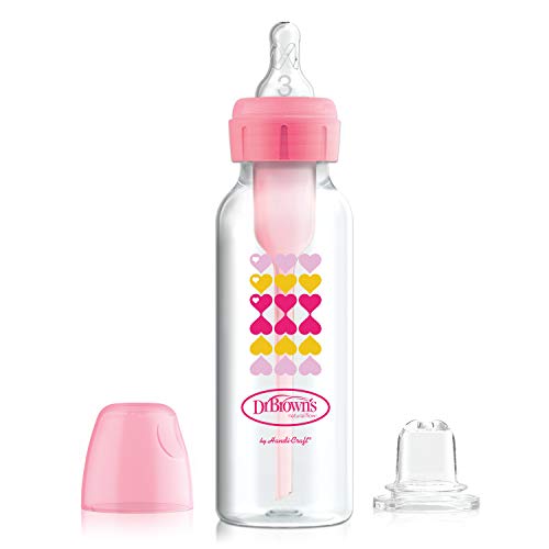 Dr. Brown’s Natural Flow® Anti-Colic Options+™ Narrow Sippy Bottle Starter Kit, 8oz/250mL, with Level 3 Medium-Fast Flow Nipple and 100% Silicone Soft Sippy Spout, Pink, 6m+