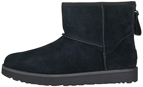 UGG Women's Classic Mini Logo Zip Fashion Boot, Black, 5