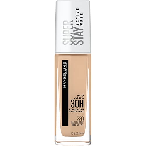 Maybelline Super Stay Full Coverage Liquid Foundation Active Wear Makeup, Up to 30Hr Wear, Transfer, Sweat and Water Resistant, Matte Finish, Natural Beige, 1 Count