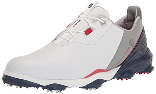 FootJoy Men's Tour Alpha Golf Shoe, White/Navy/Grey, 8