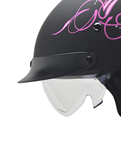 Vega Helmets 95-7801 Unisex-Adult Warrior Motorcycle Helmet w/Sunshield for Men and Women, Adjustable Size Dial DOT Half Face Skull Cap for Bike Cruiser Chopper Moped (Clear Shield, 1 pack)