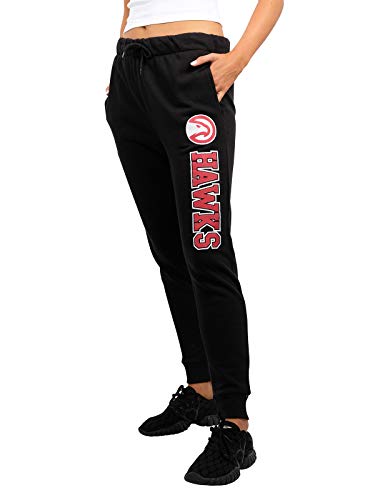 Ultra Game NBA Atlanta Hawks Womens Jogger Pants Active Basic Fleece Sweatpants , Black, X-Large