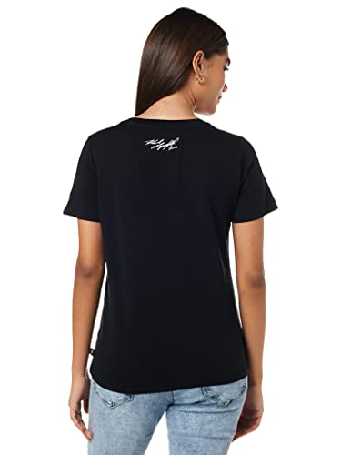 Karl Lagerfeld Paris womens Short Sleeve Sequin Sunglass Tee T Shirt, Sequin Sunglass Black, Medium US