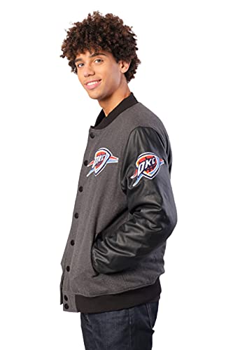 Ultra Game NBA Oklahoma City Thunder Mens Full Zip Classic Varsity Jacket, Charcoal Heather, Large