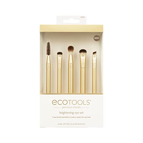 EcoTools Precious Metals Brightening Eye Set, Eye Brush Kit, Precision Makeup Brushes For Eyeshadow, Eco-friendly Makeup Brush Kit, Recycled Aluminum, Chrome, 5 Piece Set