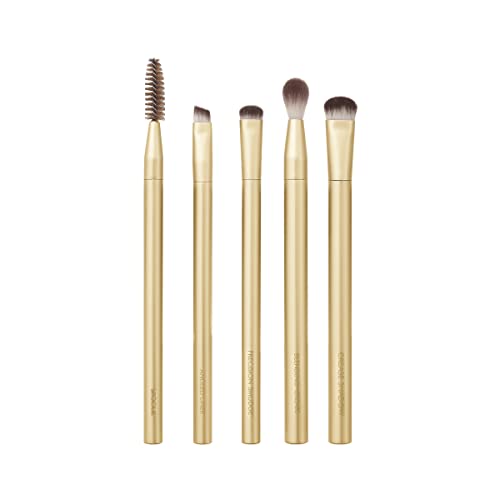 EcoTools Precious Metals Brightening Eye Set, Eye Brush Kit, Precision Makeup Brushes For Eyeshadow, Eco-friendly Makeup Brush Kit, Recycled Aluminum, Chrome, 5 Piece Set