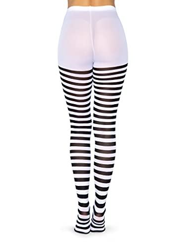 Leg Avenue Women's Nylon Striped Tights, Black/White, 3X