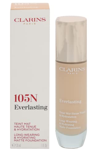 Clarins Everlasting Foundation | Full Coverage and Long-Wearing | Hides Imperfections, Evens Skin Tone and Hydrates | Natural, Matte Finish | Transfer-Proof, Sweat-Proof, Smudge-Proof | 1 Fl Oz