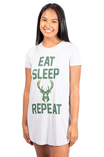 Ultra Game NBA Milwaukee Bucks Womens Super Soft Sleepwear Pajama Loungewear Tee Shirt Nightgown, Heather Gray, Medium