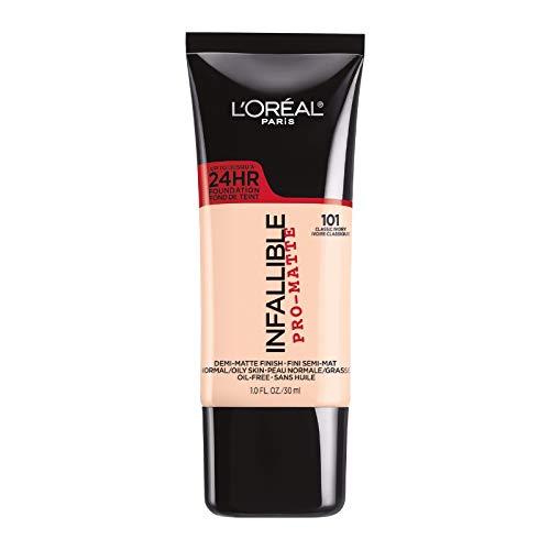 L'Oreal Paris Infallible Pro-Matte Liquid Longwear Foundation Makeup, 101 Classic Ivory, 1 fl; oz.
