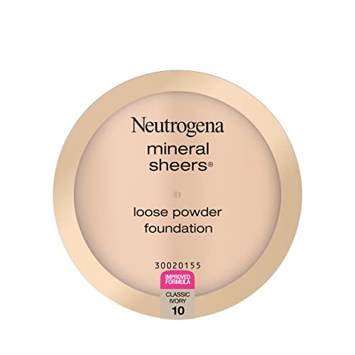 Neutrogena Mineral Sheers Lightweight Loose Powder Makeup Foundation with Vitamins A, C, and E, Sheer to Medium Buildable Coverage, Skin Tone Enhancer, Face Redness Reducer, Classic Ivory 10.19 oz