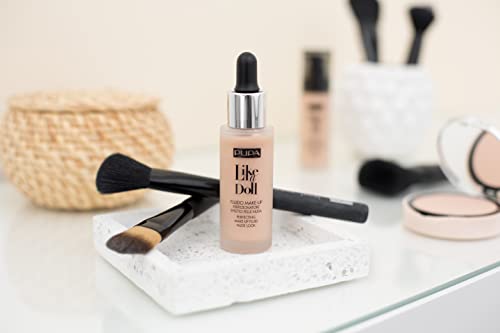 PUPA Milano Like A Doll Perfecting Make-Up Fluid Nude Look Foundation - Light Texture - Natural, For All Skin Types - Blends Perfectly - Medium Beige - 1.01 Oz (50036040)