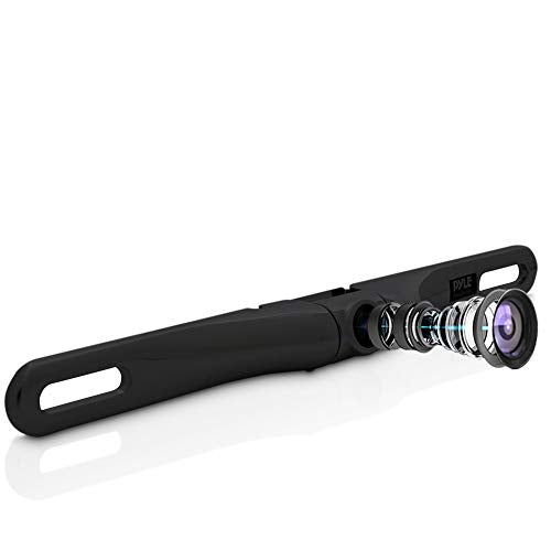Pyle License Plate Rear View Camera - Built-in Distance Scale Lines Backup Parking/Reverse Assist Waterproof Adjustable Slim Bar Cam w/ 420 TVL Resolution and RCA Output Zinc Black Chrome PLCM18BC