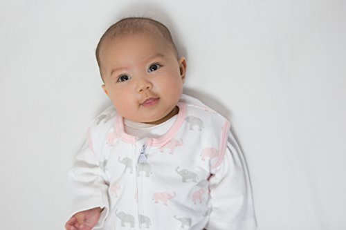 Amazing Baby Cotton Sleeping Sack, Wearable Blanket with 2-way Zipper, Pastel Pink + Gray Tiny Elephants, Medium (6-12 mo)