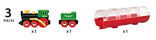 BRIO World 33892 - Steam Train and Tunnel - 3 Piece Wooden Toy Train Set for Kids Age 3 and Up