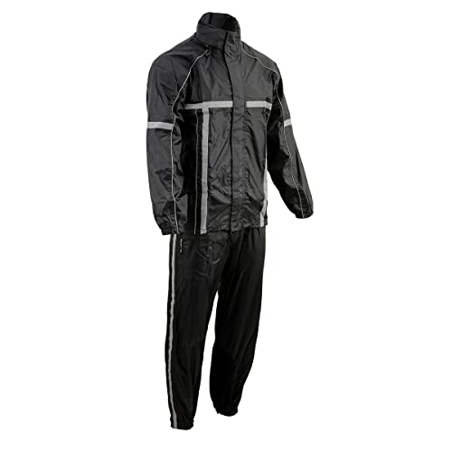 Milwaukee Leather MPM9510 Men's Black Water-Resistant Rain Suit with Hi Vis Reflective Tape - X-Small