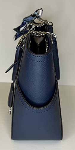Michael Kors Women's Jet Set Travel Large Chain Shoulder Bag bundled with Purse Hook and Skinny Scarf (Navy/Silver)