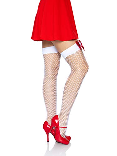 Leg Avenue Women's Nurse Fishnet Thigh Highs, White/Red, O/S