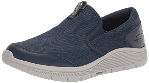 Skechers Men's Go Walk Arch Relaxed Fit Canvas Slip On Golf Shoe Sneaker, Navy/Gray, 8.5