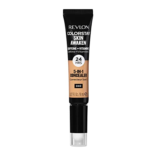 Revlon ColorStay Skin Awaken 5-in-1 Concealer, Lightweight, Creamy Longlasting Face Makeup with Caffeine and Vitamin C, For Imperfections, Dark Circles and Redness, 040 Medium, 0.27 fl oz