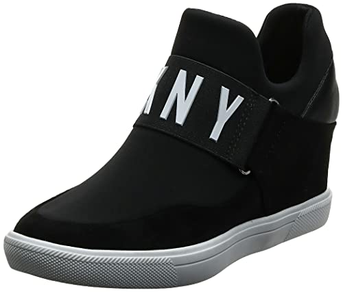 6.5 DKNY Women's High-Top Sneakers – Slip-On Shoes with Hidden Wedges, Black Cosmos