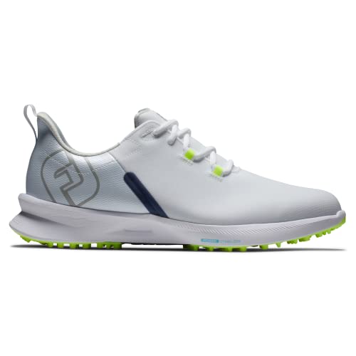 FootJoy Men's FJ Fuel Sport Golf Shoe, White/Navy/Bright Yellow, 10
