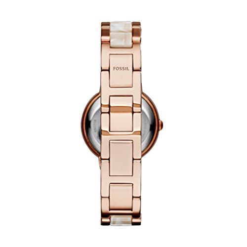 Fossil Women's Virginia Quartz Stainless Steel and Acetate Three-Hand Watch, Color: Rose Gold/White Horn (Model: ES3716)