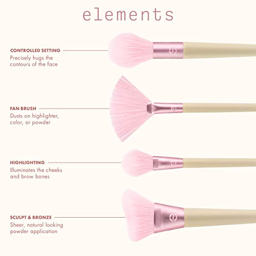 EcoTools Elements Limited Edition Wind-Kissed Professional Makeup Brush Set, For Bronzer, Blush, or Highlighter, Ecofriendly Makeup Brushes for Liquid, Cream, or Powder Products, Vegan, 4 Piece Set
