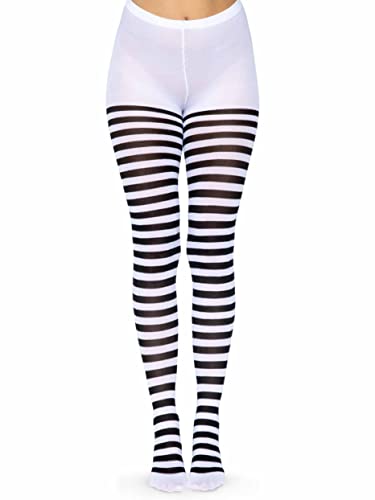 Leg Avenue Women's Nylon Striped Tights, Black/White, 3X