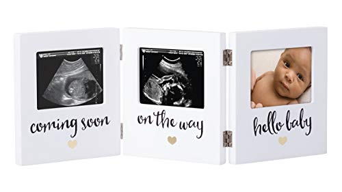 Pearhead Triple Sonogram Keepsake Photo Frame, Baby Ultrasound Tabletop Picture Frame, Gender-Neutral Baby Nursery Décor, Pregnancy to Newborn Photo Frame, White