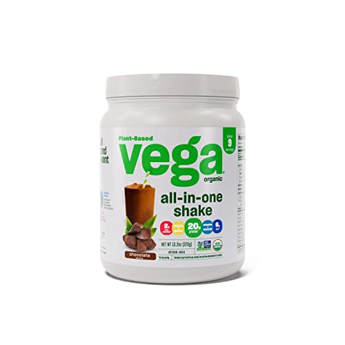 Vega Organic All-in-One Vegan Protein Powder Chocolate (9 Servings) Superfood Ingredients, Vitamins for Immunity Support, Keto Friendly, Pea Protein for Women and Men, 13.2oz (Packaging May Vary)