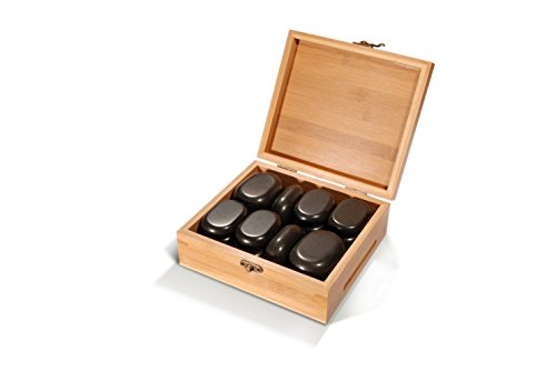 Master Massage 18 Pieces Mini Body Massage Hot Stone Set with Bamboo Box, Black