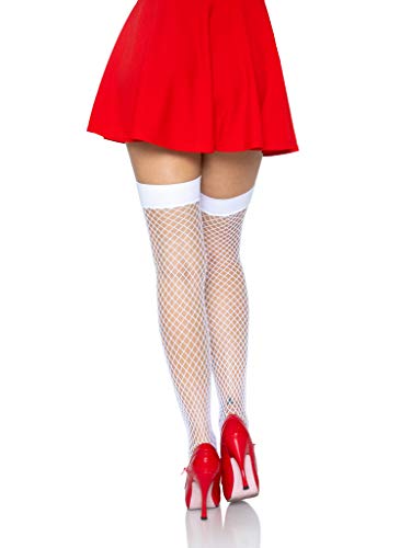 Leg Avenue Women's Nurse Fishnet Thigh Highs, White/Red, O/S