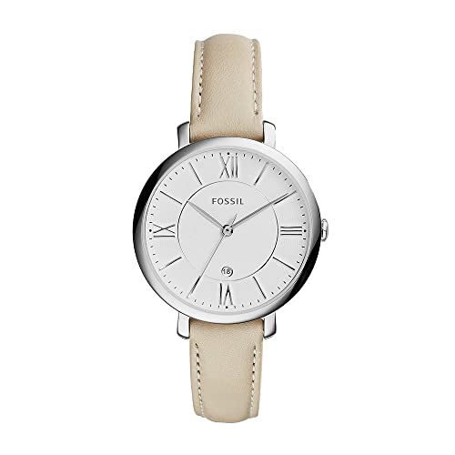 Fossil Women's Jacqueline Quartz Stainless Steel and Leather Three-Hand Date Watch, Color: Silver, White (Model: ES3793)