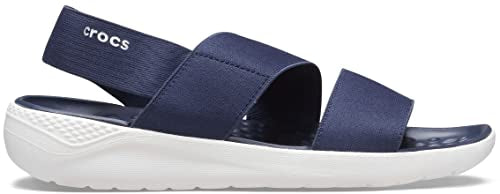 Crocs womens Women's Literide Stretch Sandal, Navy/White, 6 US
