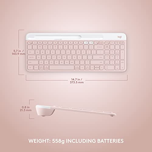 Logitech K585 Multi-Device Slim Wireless Keyboard, Built-in Cradle for Device; for Laptop, Tablet, Desktop, Smartphone, Win/Mac, Bluetooth/Receiver, Compact, Easy Switch, 24 Month Battery - Rose