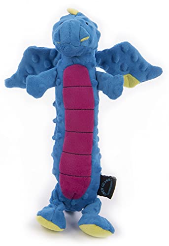 goDog Bubble Plush Skinny Dragons Squeaky Plush Dog Toy, Chew Guard Technology - Blue, Large