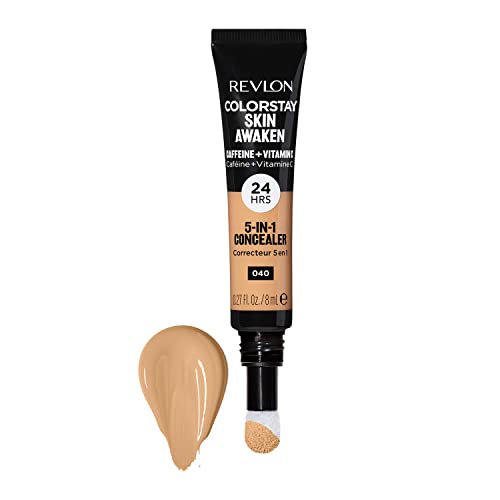 Revlon ColorStay Skin Awaken 5-in-1 Concealer, Lightweight, Creamy Longlasting Face Makeup with Caffeine and Vitamin C, For Imperfections, Dark Circles and Redness, 040 Medium, 0.27 fl oz