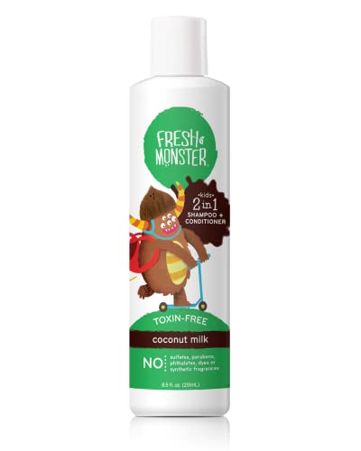 Fresh Monster 2-in-1 Kids Shampoo and Conditioner, Toxin-Free, Hypoallergenic, Tear-free Shampoo and Conditioner for Kids, Coconut (8.5oz)