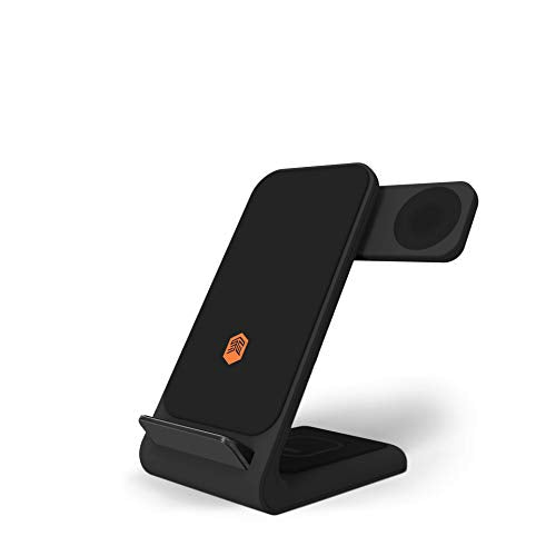 STM ChargeTree Swing - 3-in-1 Wireless Charging Station for iPhone/Samsung/Android (15W/7.5W), AirPods (5W), Apple Watch (3W) - Qi Certified Charging Stand - Black (stm-931-323Z-02)