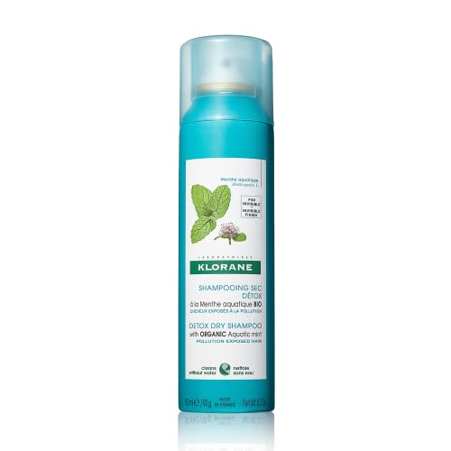 Klorane Detox Dry Shampoo with Aquatic Mint, All Hair Types, Invisible Finish, Cooling, Paraben and Sulfate-Free, 3.2 oz.