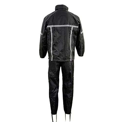 Milwaukee Leather MPM9510 Men's Black Water-Resistant Rain Suit with Hi Vis Reflective Tape - Small
