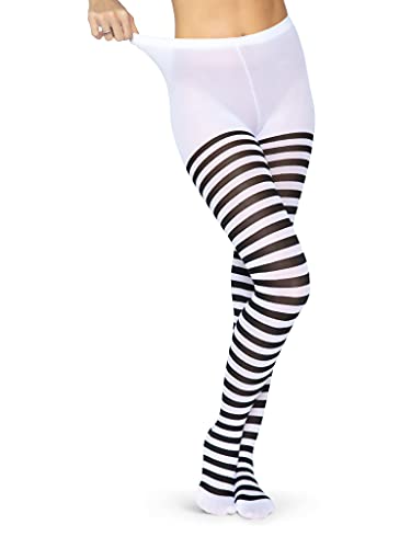 Leg Avenue Women's Nylon Striped Tights, Black/White, 3X