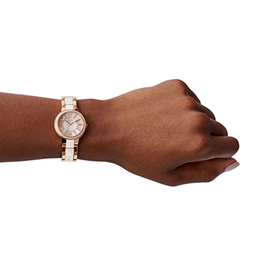 Fossil Women's Virginia Quartz Stainless Steel and Acetate Three-Hand Watch, Color: Rose Gold/White Horn (Model: ES3716)