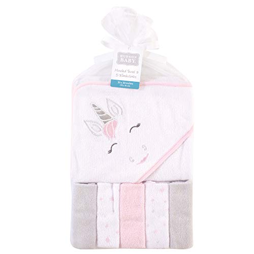 Hudson Baby Unisex Baby Hooded Towel and Five Washcloths, Pink Unicorn, One Size